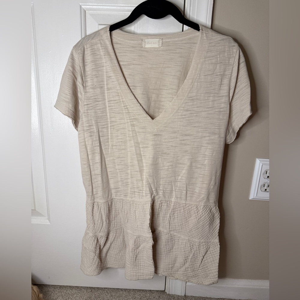 Altar'd State Cream Short Sleeve V-Neck Top